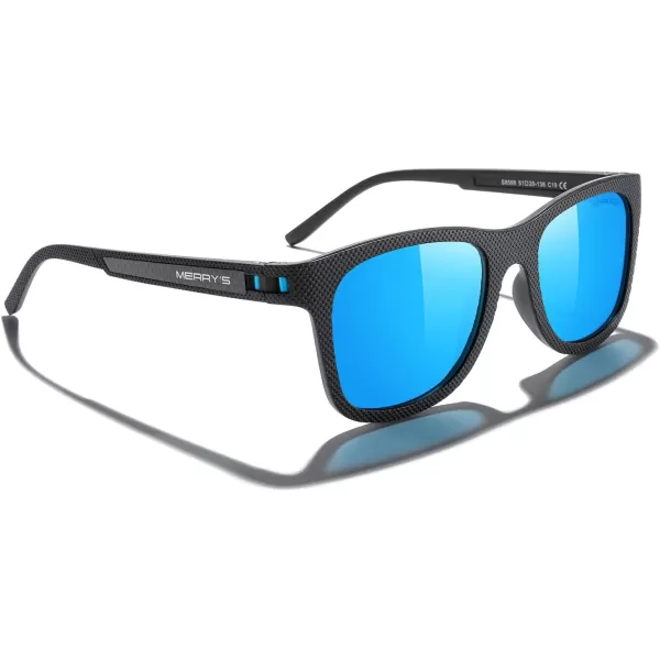 MERRYS Unisex Polarized Sunglasses for lovers Lightweight TR90 Frame Square Sun Glasses for MenWomenBlack FrameBlue Mirror Lens