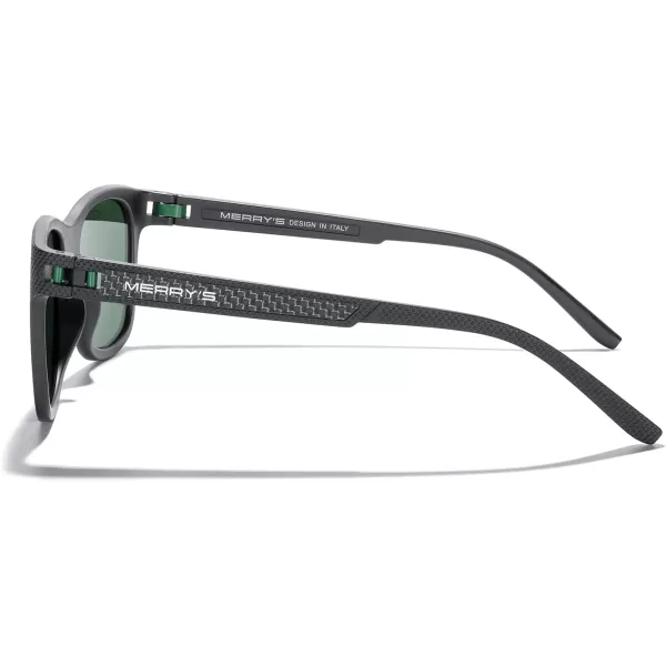 MERRYS Unisex Polarized Sunglasses for lovers Lightweight TR90 Frame Square Sun Glasses for MenWomenBlack FrameG15 LensGreen Temples