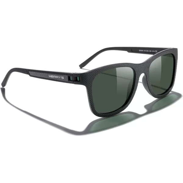 MERRYS Unisex Polarized Sunglasses for lovers Lightweight TR90 Frame Square Sun Glasses for MenWomenBlack FrameG15 LensGreen Temples