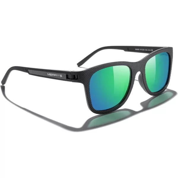 MERRYS Unisex Polarized Sunglasses for lovers Lightweight TR90 Frame Square Sun Glasses for MenWomenBlack FrameGreen Mirror Lens