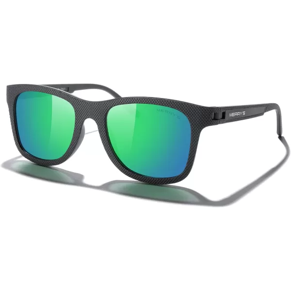 MERRYS Unisex Polarized Sunglasses for lovers Lightweight TR90 Frame Square Sun Glasses for MenWomenBlack FrameGreen Mirror Lens