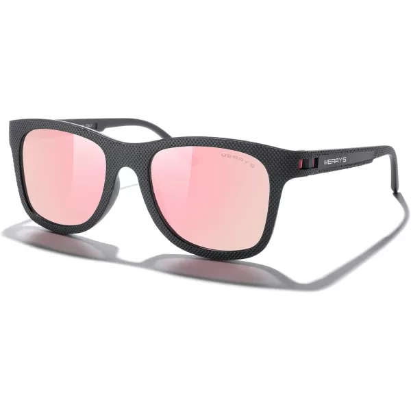 MERRYS Unisex Polarized Sunglasses for lovers Lightweight TR90 Frame Square Sun Glasses for MenWomenBlack FramePink Mirror Lens