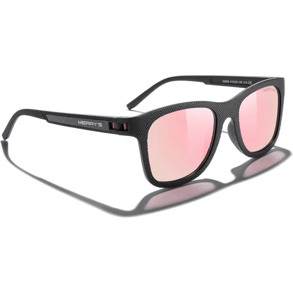 MERRYS Unisex Polarized Sunglasses for lovers Lightweight TR90 Frame Square Sun Glasses for MenWomenBlack FramePink Mirror Lens