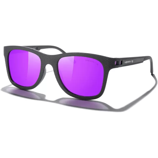 MERRYS Unisex Polarized Sunglasses for lovers Lightweight TR90 Frame Square Sun Glasses for MenWomenBlack FramePurple Mirror LensPurple Temples