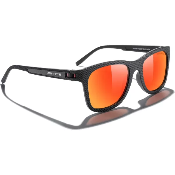 MERRYS Unisex Polarized Sunglasses for lovers Lightweight TR90 Frame Square Sun Glasses for MenWomenBlack FrameRed Mirror Lens