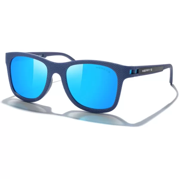 MERRYS Unisex Polarized Sunglasses for lovers Lightweight TR90 Frame Square Sun Glasses for MenWomenBlue FrameBlue Mirror Lens