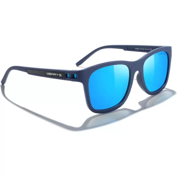 MERRYS Unisex Polarized Sunglasses for lovers Lightweight TR90 Frame Square Sun Glasses for MenWomenBlue FrameBlue Mirror Lens