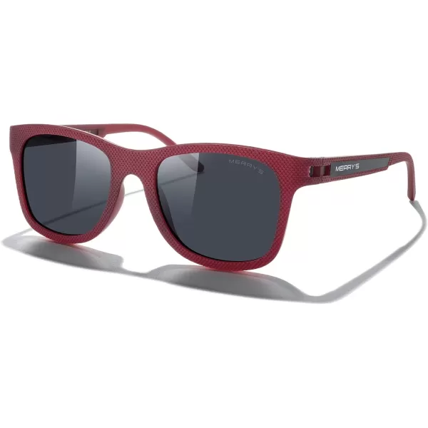 MERRYS Unisex Polarized Sunglasses for lovers Lightweight TR90 Frame Square Sun Glasses for MenWomenRed FrameBlack Lens