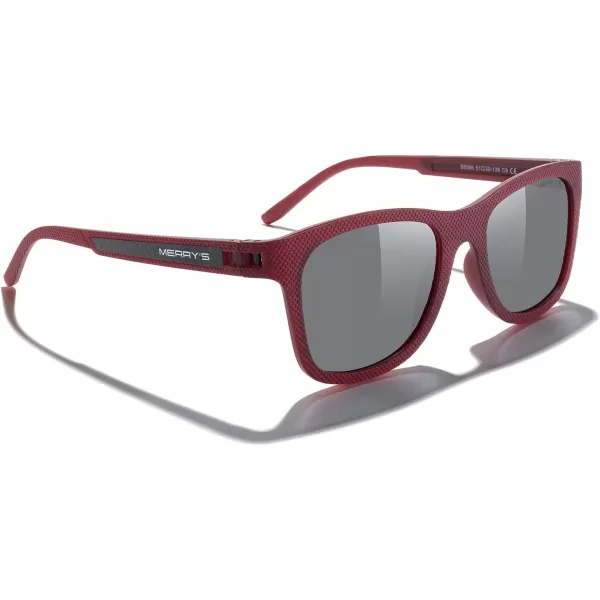 MERRYS Unisex Polarized Sunglasses for lovers Lightweight TR90 Frame Square Sun Glasses for MenWomenRed FrameSilver Mirror LensBlack Temples