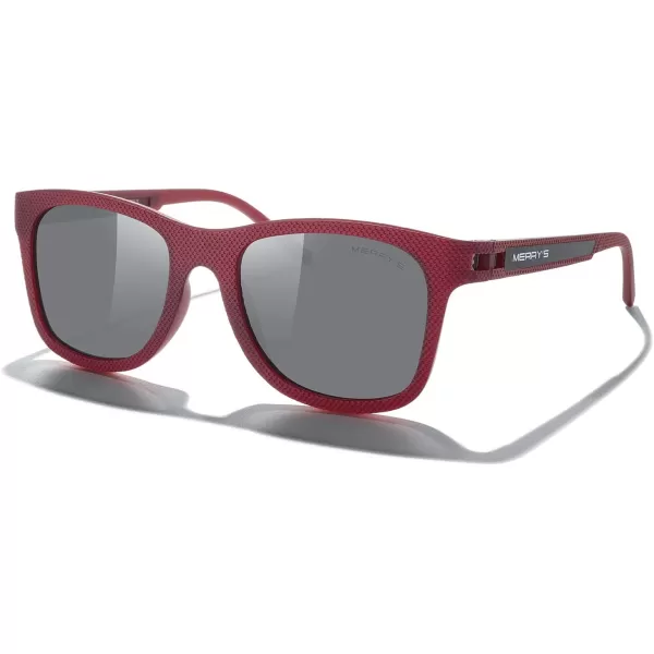 MERRYS Unisex Polarized Sunglasses for lovers Lightweight TR90 Frame Square Sun Glasses for MenWomenRed FrameSilver Mirror LensBlack Temples