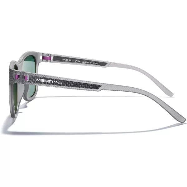 MERRYS Unisex Polarized Sunglasses for lovers Lightweight TR90 Frame Square Sun Glasses for MenWomenTra Gray FramePurple Mirror LensPurple Temples
