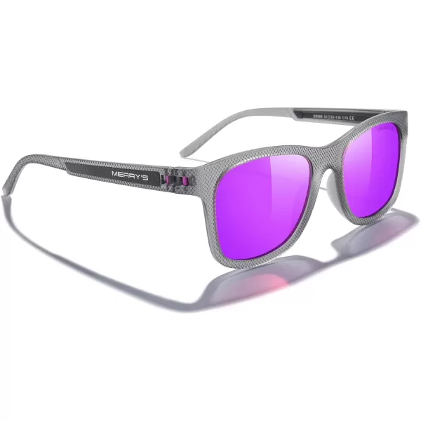 MERRYS Unisex Polarized Sunglasses for lovers Lightweight TR90 Frame Square Sun Glasses for MenWomenTra Gray FramePurple Mirror LensPurple Temples