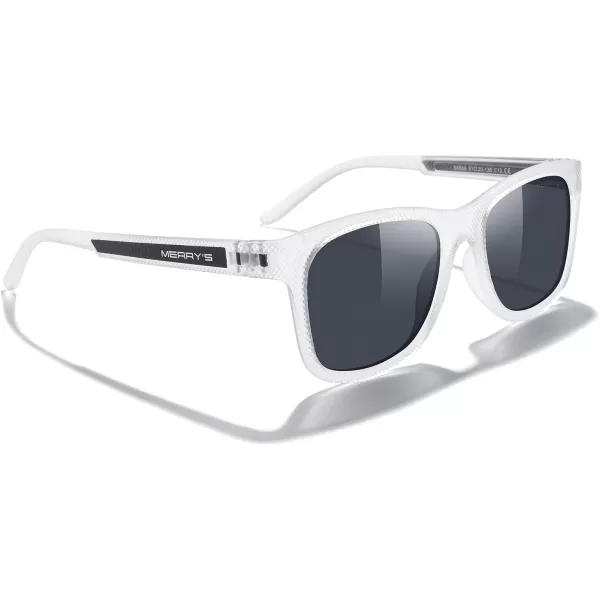 MERRYS Unisex Polarized Sunglasses for lovers Lightweight TR90 Frame Square Sun Glasses for MenWomenTransparent FrameBlack LensBlack Temples