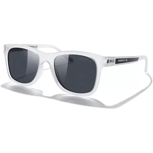 MERRYS Unisex Polarized Sunglasses for lovers Lightweight TR90 Frame Square Sun Glasses for MenWomenTransparent FrameBlack LensBlack Temples
