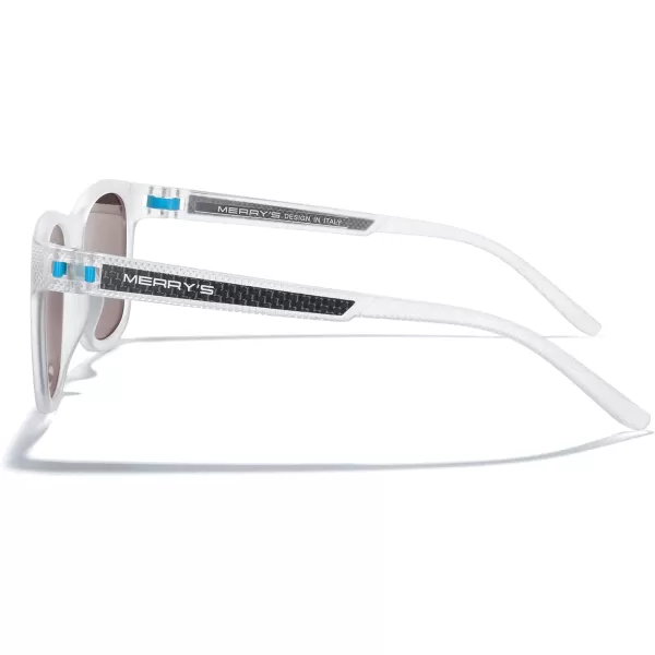 MERRYS Unisex Polarized Sunglasses for lovers Lightweight TR90 Frame Square Sun Glasses for MenWomenTransparent FrameBlue Mirror LensBlue Temples