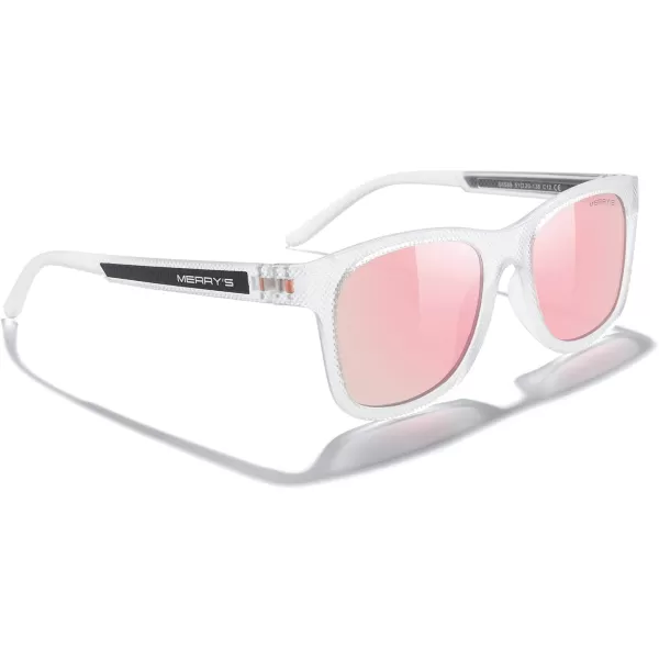 MERRYS Unisex Polarized Sunglasses for lovers Lightweight TR90 Frame Square Sun Glasses for MenWomenTransparent FramePink Mirror LensPink Temples