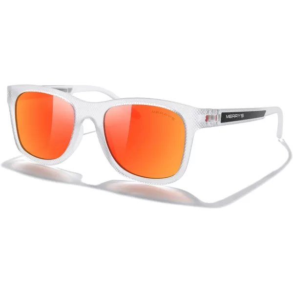 MERRYS Unisex Polarized Sunglasses for lovers Lightweight TR90 Frame Square Sun Glasses for MenWomenTransparent FrameRed Mirror LensRed Temples