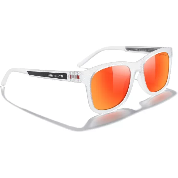 MERRYS Unisex Polarized Sunglasses for lovers Lightweight TR90 Frame Square Sun Glasses for MenWomenTransparent FrameRed Mirror LensRed Temples