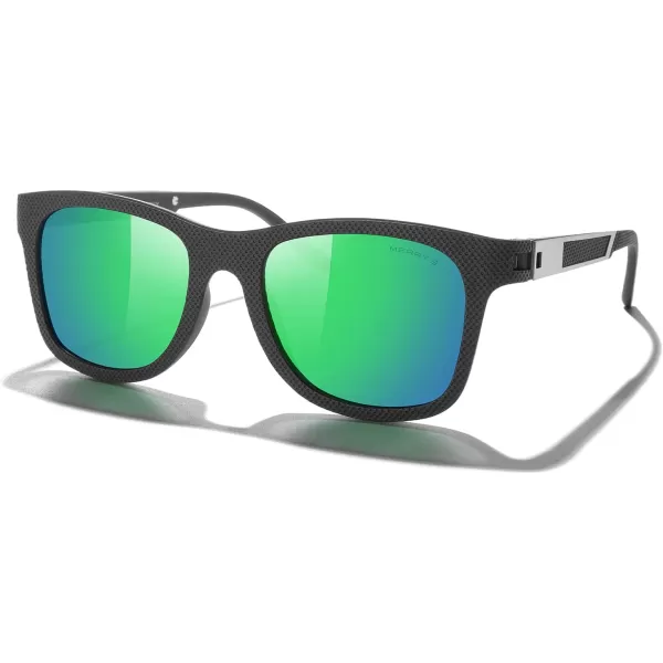 MERRYS Unisex Polarized Sunglasses for lovers Lightweight TR90 Frame Square Sun Glasses for MenWomenZ Black FrameGreen Mirror Lens