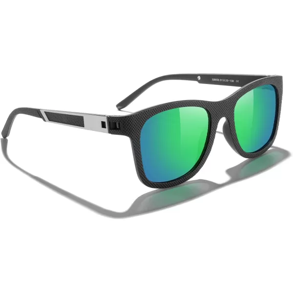 MERRYS Unisex Polarized Sunglasses for lovers Lightweight TR90 Frame Square Sun Glasses for MenWomenZ Black FrameGreen Mirror Lens
