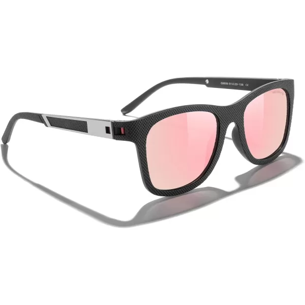 MERRYS Unisex Polarized Sunglasses for lovers Lightweight TR90 Frame Square Sun Glasses for MenWomenZ Black FramePink Mirror Lens