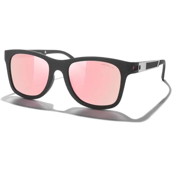 MERRYS Unisex Polarized Sunglasses for lovers Lightweight TR90 Frame Square Sun Glasses for MenWomenZ Black FramePink Mirror Lens