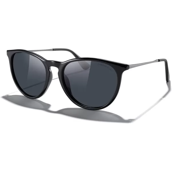 MERRYS Vintage Polarized Sunglasses for Women Men Retro Round Mirrored Lens Sun glasses UV400Black FrameBlack LensGrey Legs
