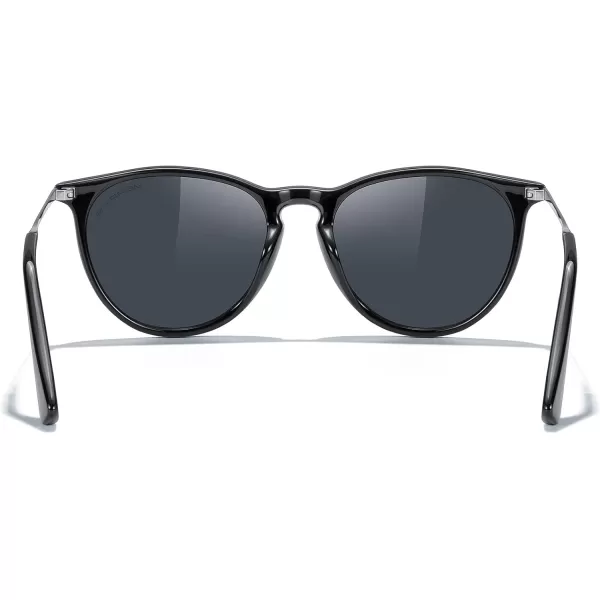 MERRYS Vintage Polarized Sunglasses for Women Men Retro Round Mirrored Lens Sun glasses UV400Black FrameBlack LensSilver Legs