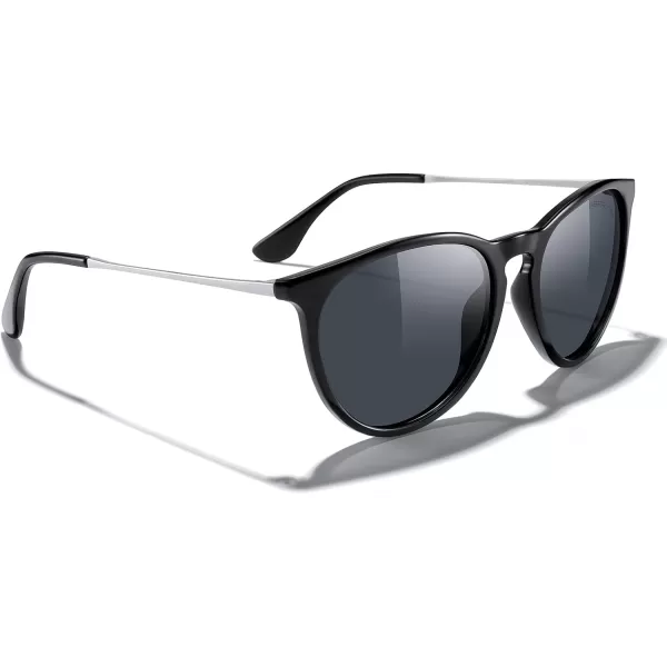 MERRYS Vintage Polarized Sunglasses for Women Men Retro Round Mirrored Lens Sun glasses UV400Black FrameBlack LensSilver Legs