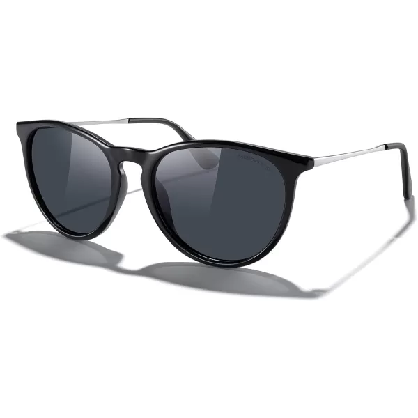 MERRYS Vintage Polarized Sunglasses for Women Men Retro Round Mirrored Lens Sun glasses UV400Black FrameBlack LensSilver Legs