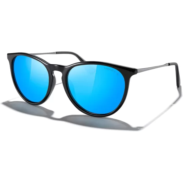 MERRYS Vintage Polarized Sunglasses for Women Men Retro Round Mirrored Lens Sun glasses UV400Black FrameBlue Mirror LensGrey Legs