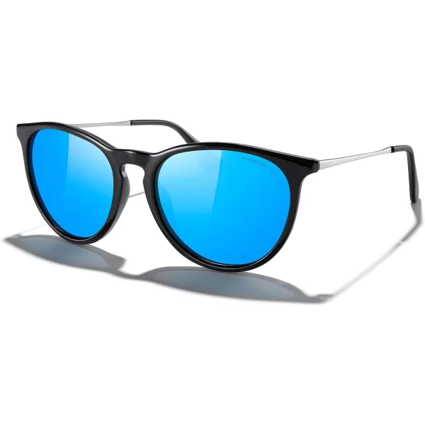 MERRYS Vintage Polarized Sunglasses for Women Men Retro Round Mirrored Lens Sun glasses UV400Black FrameBlue Mirror LensSilver Legs