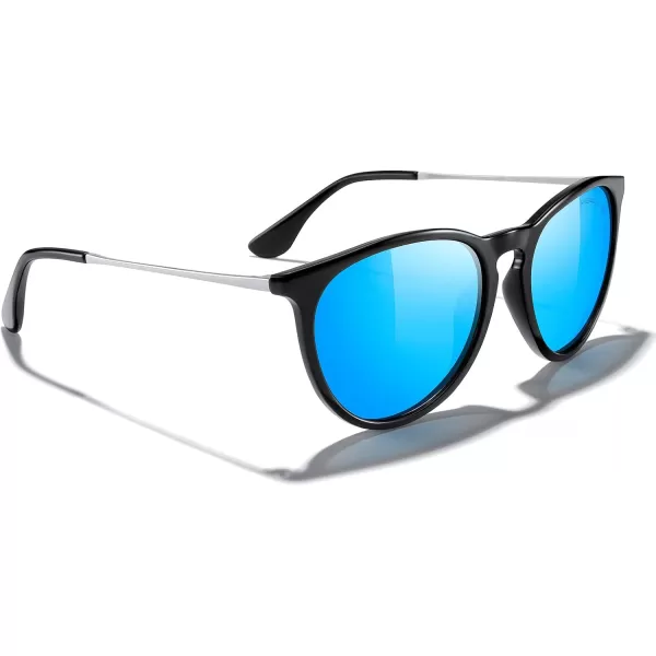 MERRYS Vintage Polarized Sunglasses for Women Men Retro Round Mirrored Lens Sun glasses UV400Black FrameBlue Mirror LensSilver Legs