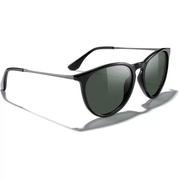 MERRYS Vintage Polarized Sunglasses for Women Men Retro Round Mirrored Lens Sun glasses UV400Black FrameG15 LensGrey Legs