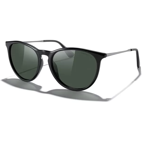 MERRYS Vintage Polarized Sunglasses for Women Men Retro Round Mirrored Lens Sun glasses UV400Black FrameG15 LensGrey Legs