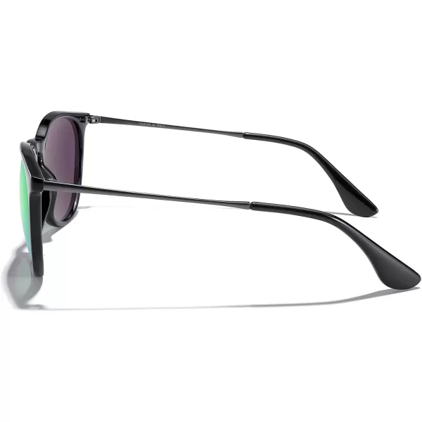 MERRYS Vintage Polarized Sunglasses for Women Men Retro Round Mirrored Lens Sun glasses UV400Black FrameGreen Mirror LensGrey Legs