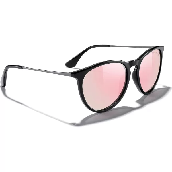 MERRYS Vintage Polarized Sunglasses for Women Men Retro Round Mirrored Lens Sun glasses UV400Black FramePink Mirror LensGrey Legs