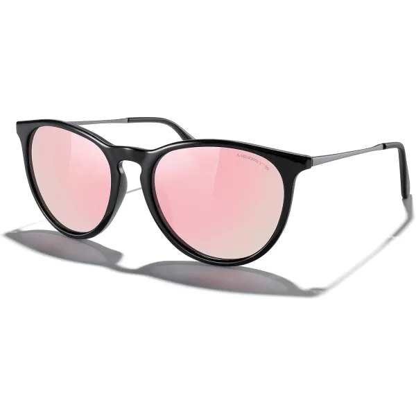 MERRYS Vintage Polarized Sunglasses for Women Men Retro Round Mirrored Lens Sun glasses UV400Black FramePink Mirror LensGrey Legs
