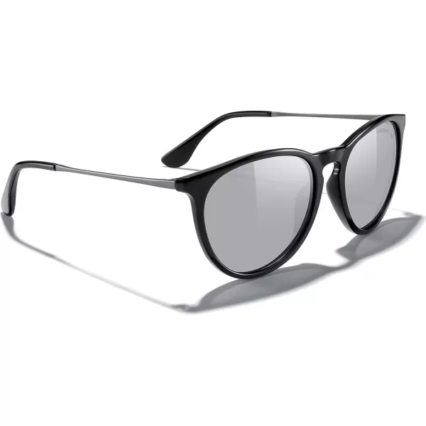 MERRYS Vintage Polarized Sunglasses for Women Men Retro Round Mirrored Lens Sun glasses UV400Black FrameSilver Mirror LensGrey Legs