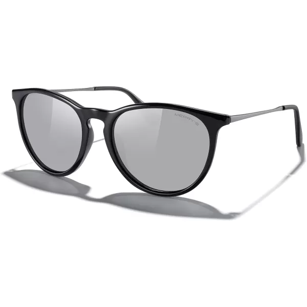 MERRYS Vintage Polarized Sunglasses for Women Men Retro Round Mirrored Lens Sun glasses UV400Black FrameSilver Mirror LensGrey Legs