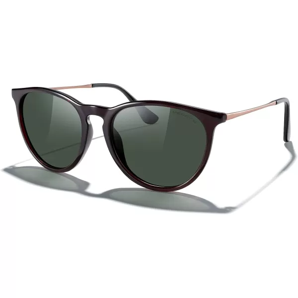 MERRYS Vintage Polarized Sunglasses for Women Men Retro Round Mirrored Lens Sun glasses UV400Brown FrameG15 LensGold Legs