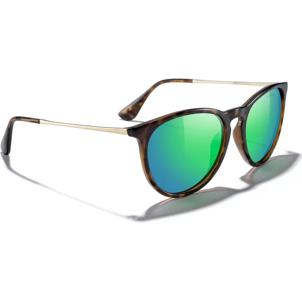 MERRYS Vintage Polarized Sunglasses for Women Men Retro Round Mirrored Lens Sun glasses UV400Leopard FrameGreen Mirror LensGold Legs
