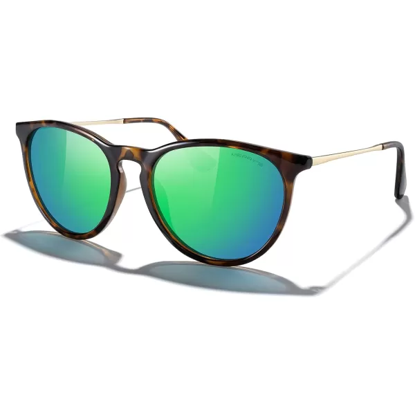 MERRYS Vintage Polarized Sunglasses for Women Men Retro Round Mirrored Lens Sun glasses UV400Leopard FrameGreen Mirror LensGold Legs