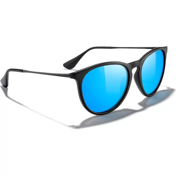 MERRYS Vintage Polarized Sunglasses for Women Men Retro Round Mirrored Lens Sun glasses UV400Matte Black FrameBlue Mirror LensBlack Legs
