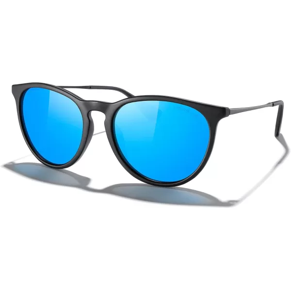 MERRYS Vintage Polarized Sunglasses for Women Men Retro Round Mirrored Lens Sun glasses UV400Matte Black FrameBlue Mirror LensBlack Legs