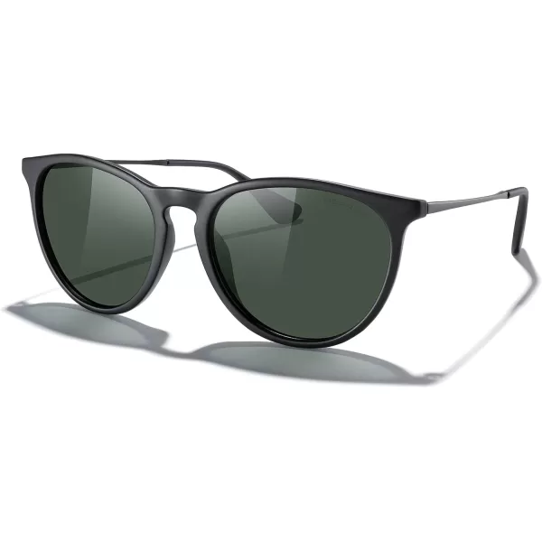 MERRYS Vintage Polarized Sunglasses for Women Men Retro Round Mirrored Lens Sun glasses UV400Matte Black FrameG15 LensBlack Legs