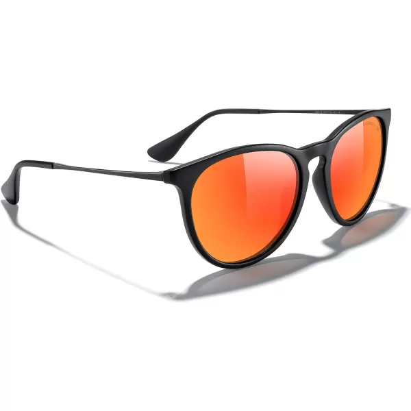 MERRYS Vintage Polarized Sunglasses for Women Men Retro Round Mirrored Lens Sun glasses UV400Matte Black FrameRed Mirror LensBlack Legs