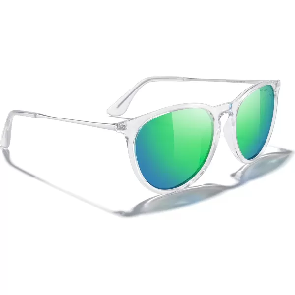MERRYS Vintage Polarized Sunglasses for Women Men Retro Round Mirrored Lens Sun glasses UV400Transparent FrameGreen Mirror LensSilver Legs