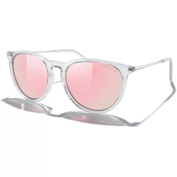 MERRYS Vintage Polarized Sunglasses for Women Men Retro Round Mirrored Lens Sun glasses UV400Transparent FramePink Mirror LensSilver Legs