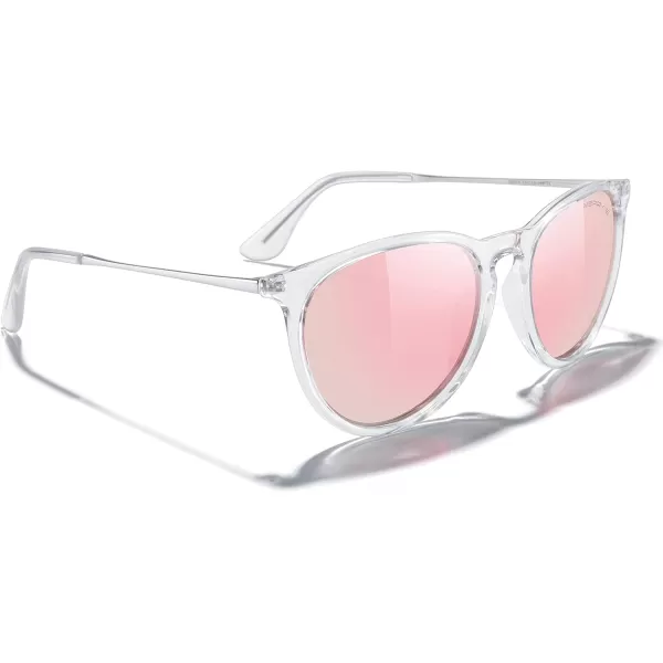 MERRYS Vintage Polarized Sunglasses for Women Men Retro Round Mirrored Lens Sun glasses UV400Transparent FramePink Mirror LensSilver Legs